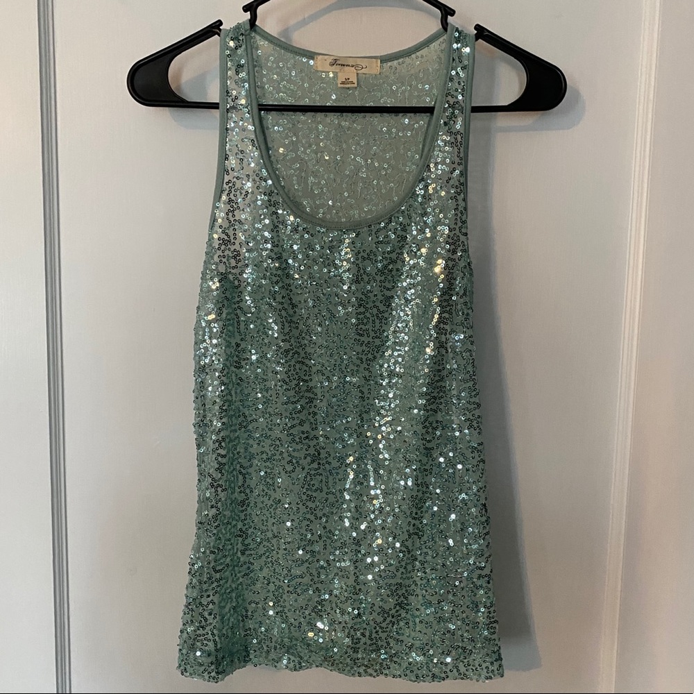 Forever 21 Mint Green Sequin Tank, Size S